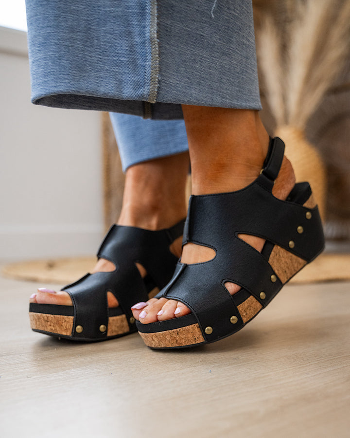 Corkys Cut It Out Wedge Sandals - Black FINAL SALE Very G