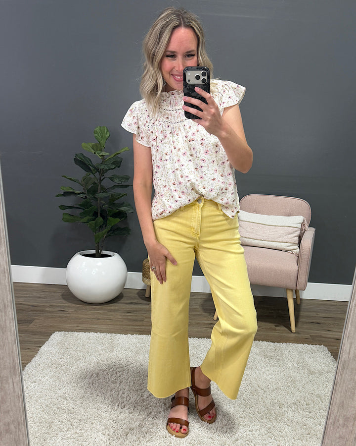 NEW! Elise Floral Ruffle and Lace Top Mine