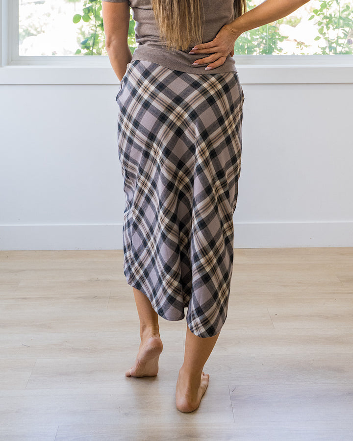 Jade Plaid A-Line Skirt - Greige Be Cool