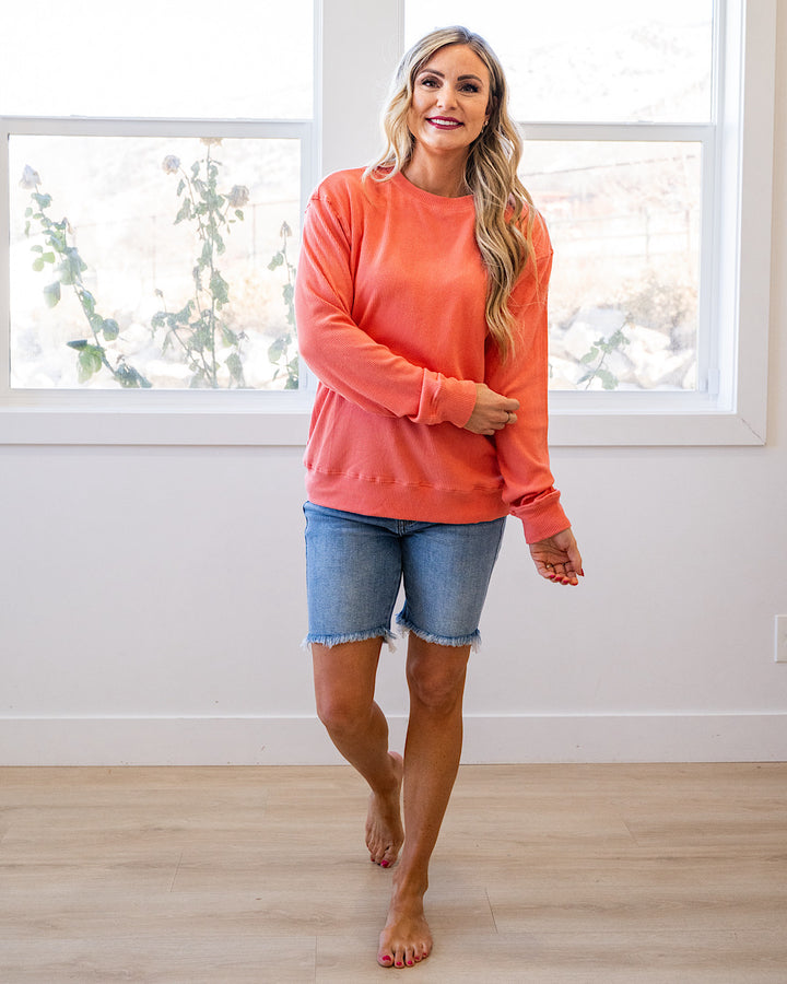 Mia Ribbed Crewneck Top - Coral Michelle Mae