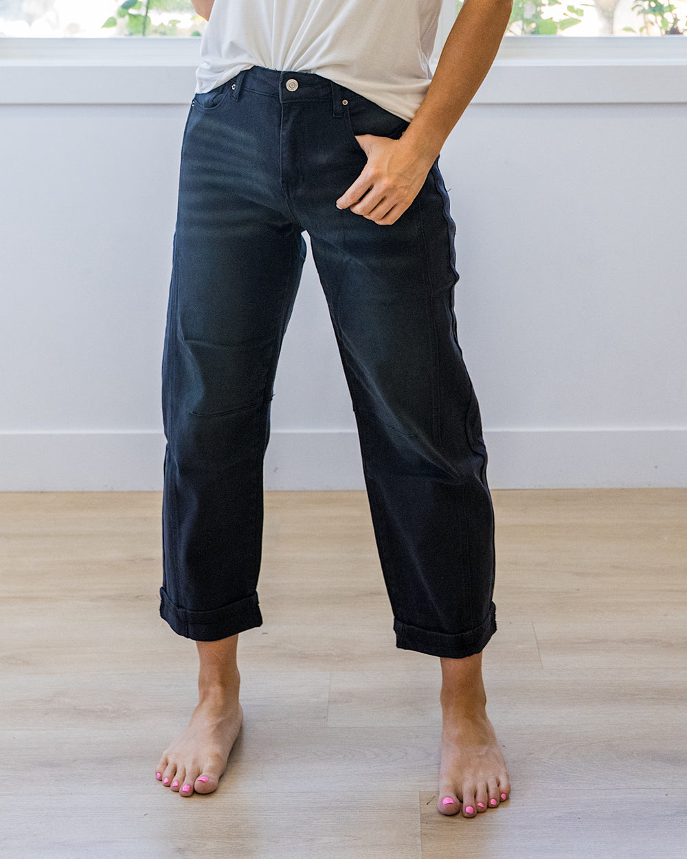 NEW! Alexandra Non Distressed Barrel Jeans - Black Zenana