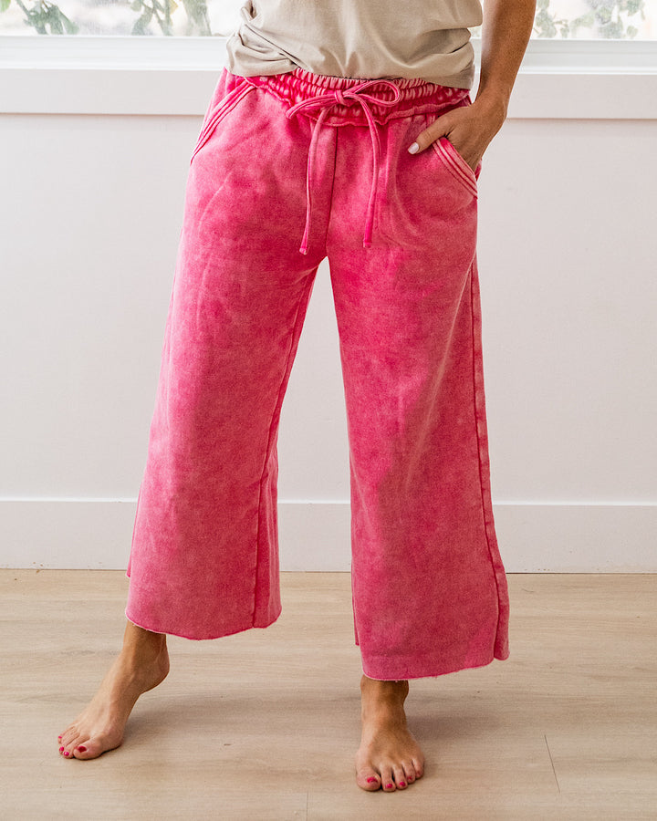 Cropped Wide Leg Comfy Pants - Fuchsia Zenana