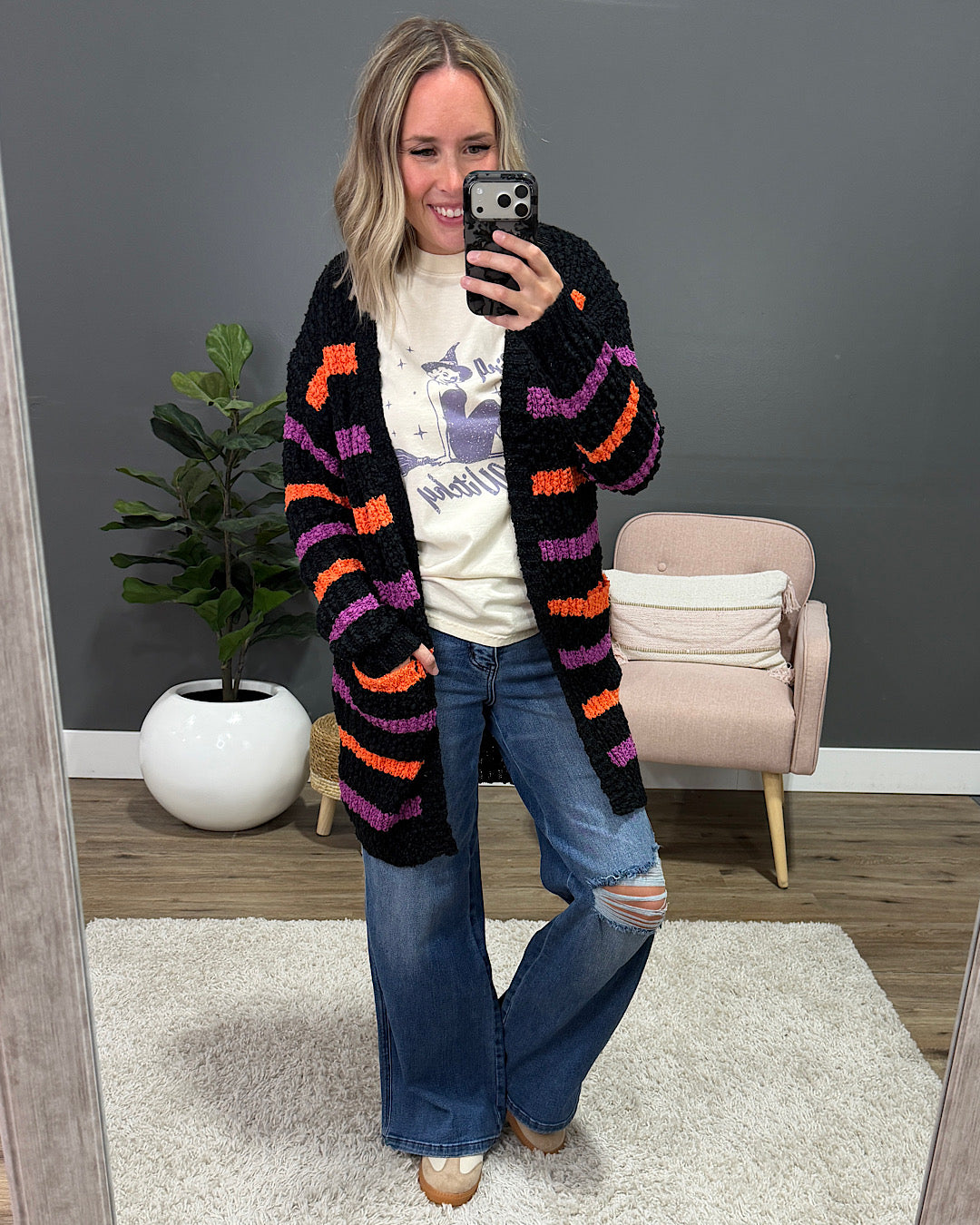 NEW! Halloween Striped Popcorn Cardigan Michelle Mae