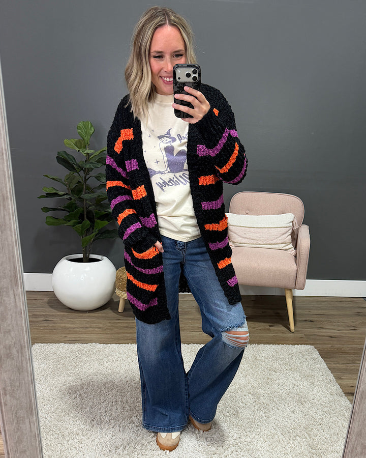 NEW! Halloween Striped Popcorn Cardigan Michelle Mae