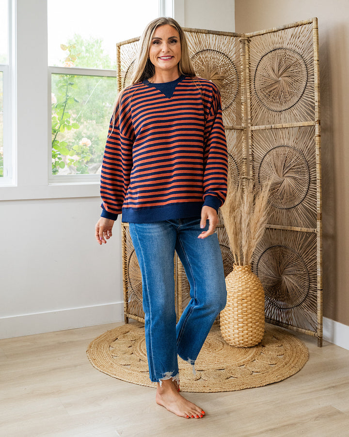 Can't Explain Striped Cloud Knit Sweatshirt - Navy & Rust Tres Bien