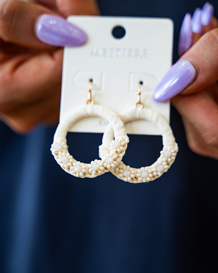 Wrapped Hoops with Beaded Flower Detail - Ivory Crystals Trading Inc.