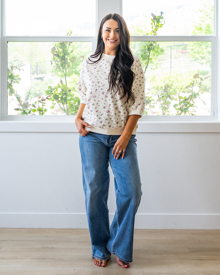 NEW! Tessa Floral Knit Top - Ivory Multi Mine