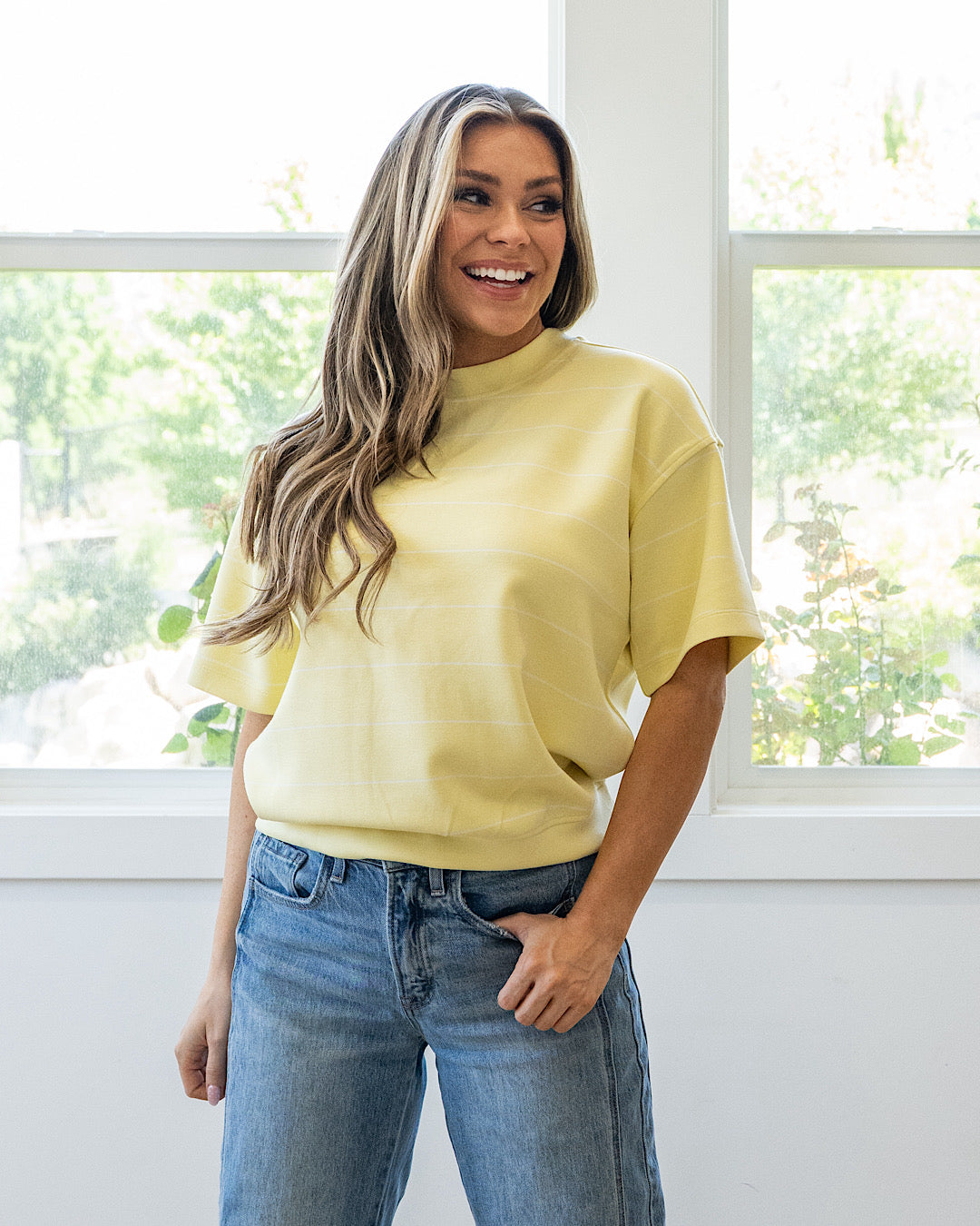 Macey Scuba Fabric Top - Color Options Available! Rae Mode Lemon & Cream