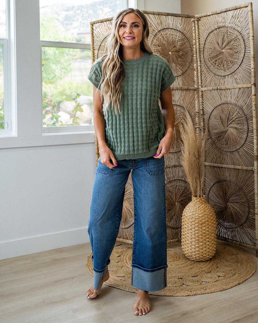 Kelly Textured Short Sleeve Sweater - Sage Michelle Mae