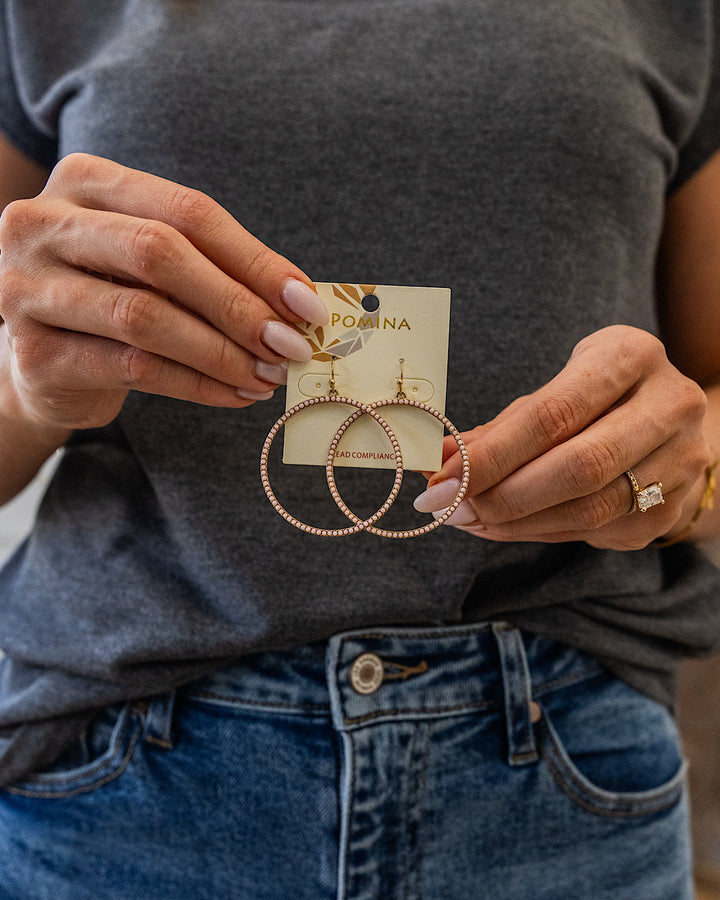 Pink Stone Embedded Circle Earrings Trendy Wholesale