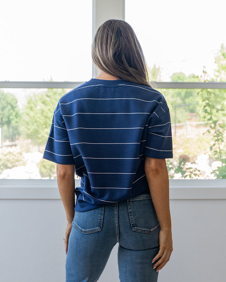 Macey Scuba Fabric Striped Top - Smoky Navy & Cream Rae Mode