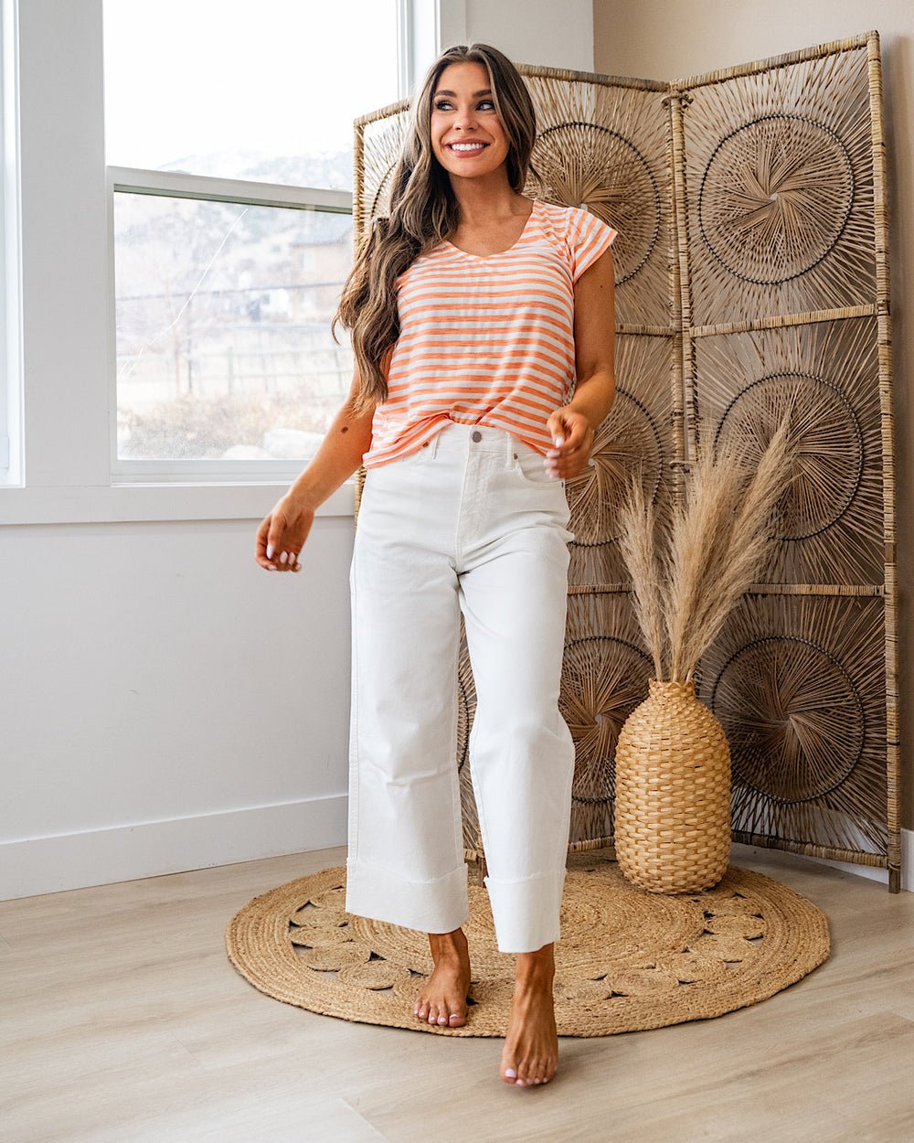 Alicia Striped Flutter Sleeve Top - Light Orange FINAL SALE Staccato