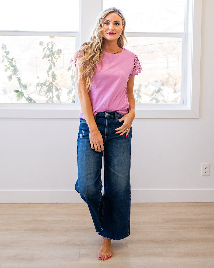 Cherilyn Crochet Sleeve Top - Lilac Staccato