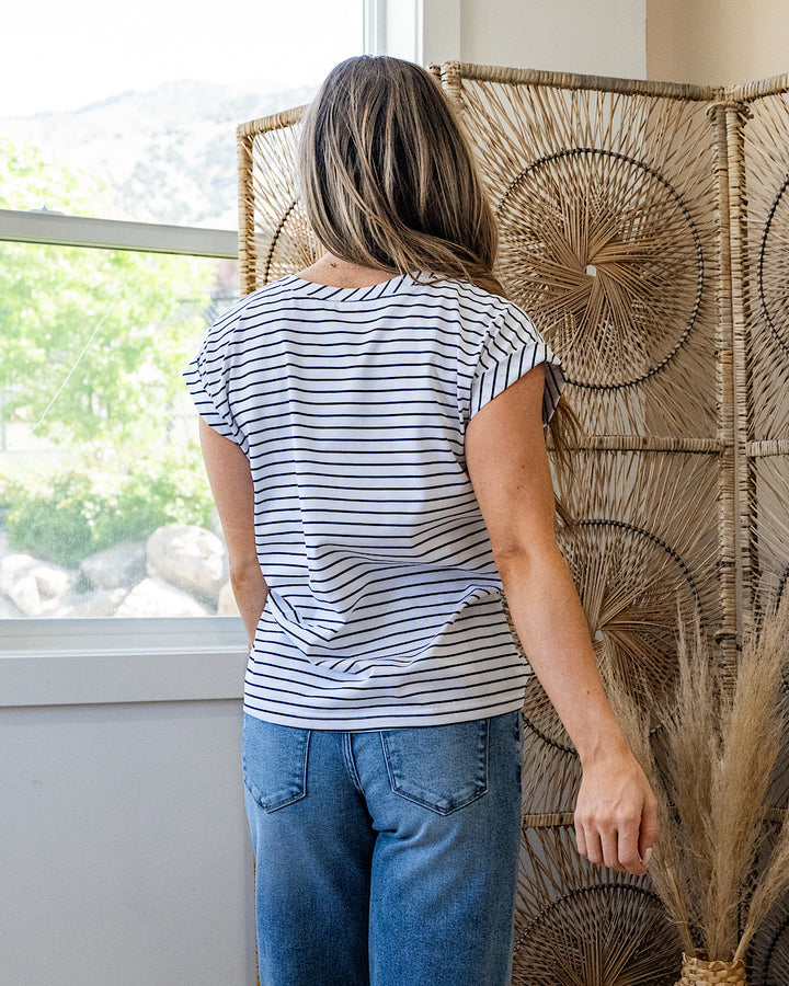 Brandi Striped Roll Sleeve Top - Ivory SALE Sew In Love