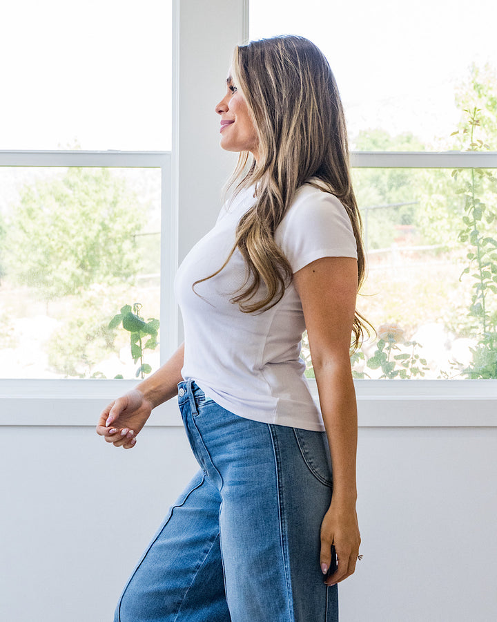Cassidy Short Sleeve Ribbed Top - Ivory Be Cool