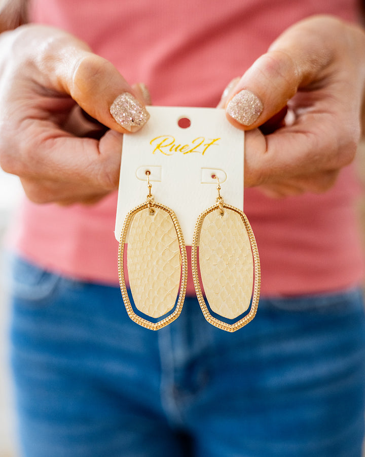 Textured Metal Leatherette Dangle Earrings - Gold Trendy Wholesale