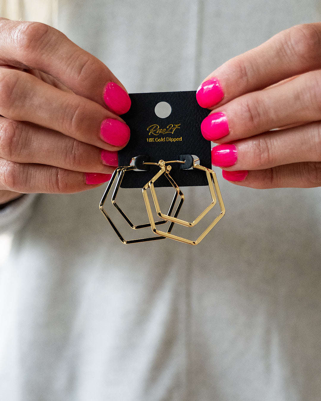 Gold Double Hexagon Earrings Trendy Wholesale