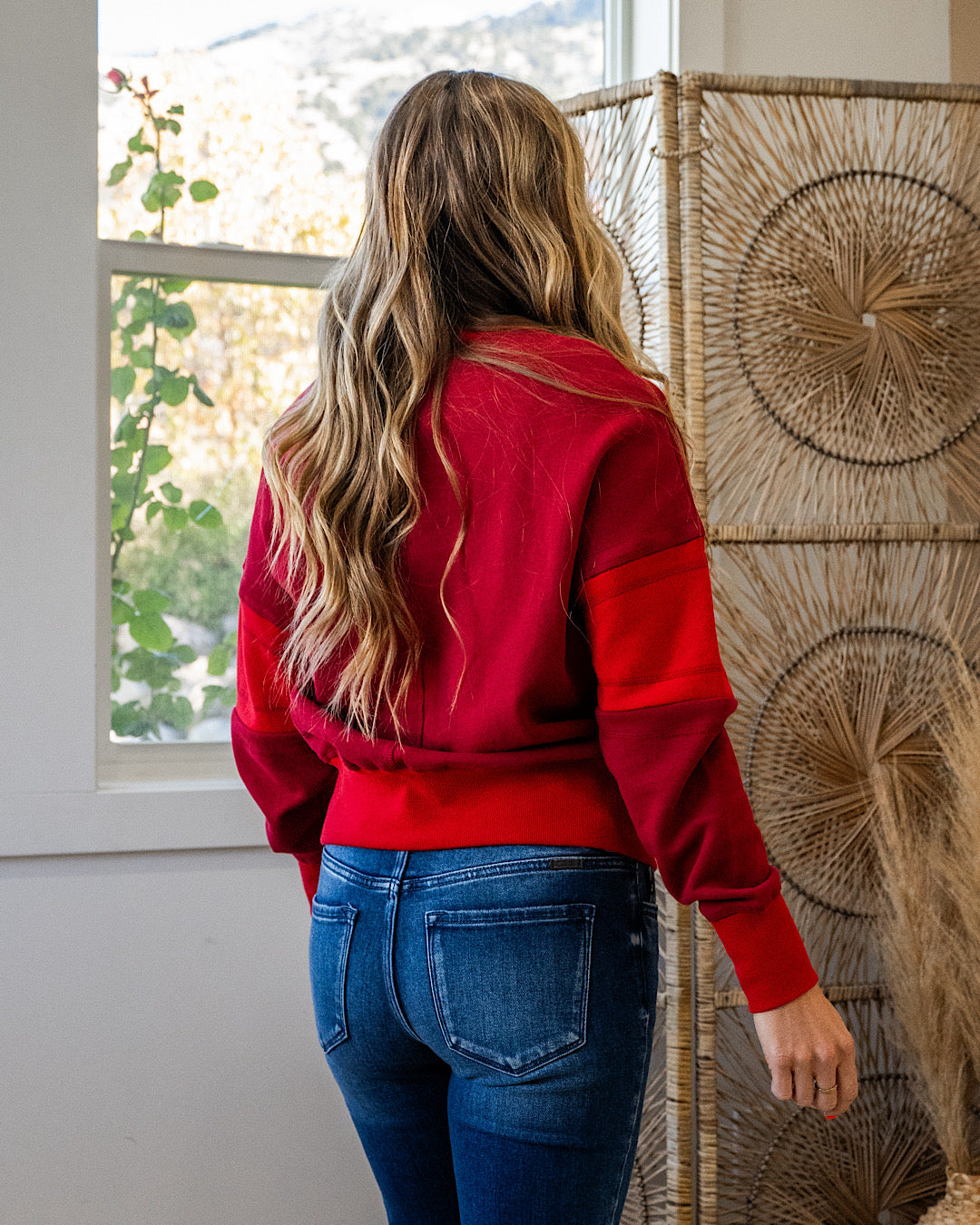 Mono B Varsity Color Block Fleece Crewneck - Garnet Red Mono B
