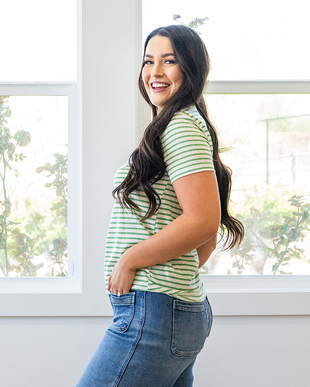 Erin Striped Slub Knit Top - Green Staccato
