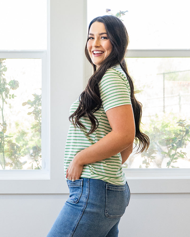 Erin Striped Slub Knit Top - Green Staccato