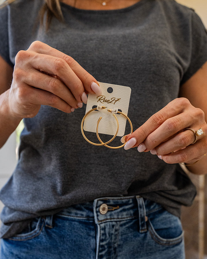 Delicate Brass Hoop Earrings - Gold Trendy Wholesale