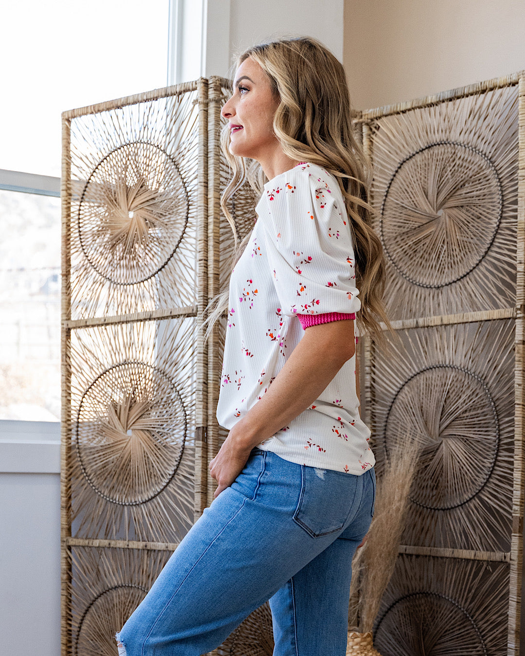 Marissa Ribbed Floral V Neck Top - Ivory FINAL SALE Lovely Melody