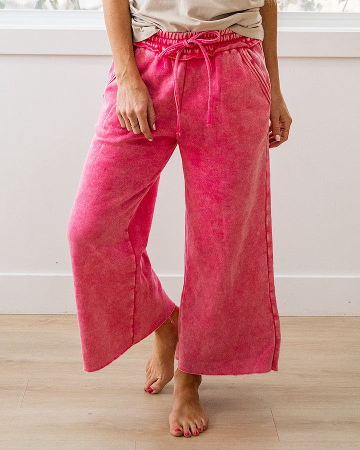 Cropped Wide Leg Comfy Pants - Fuchsia Zenana