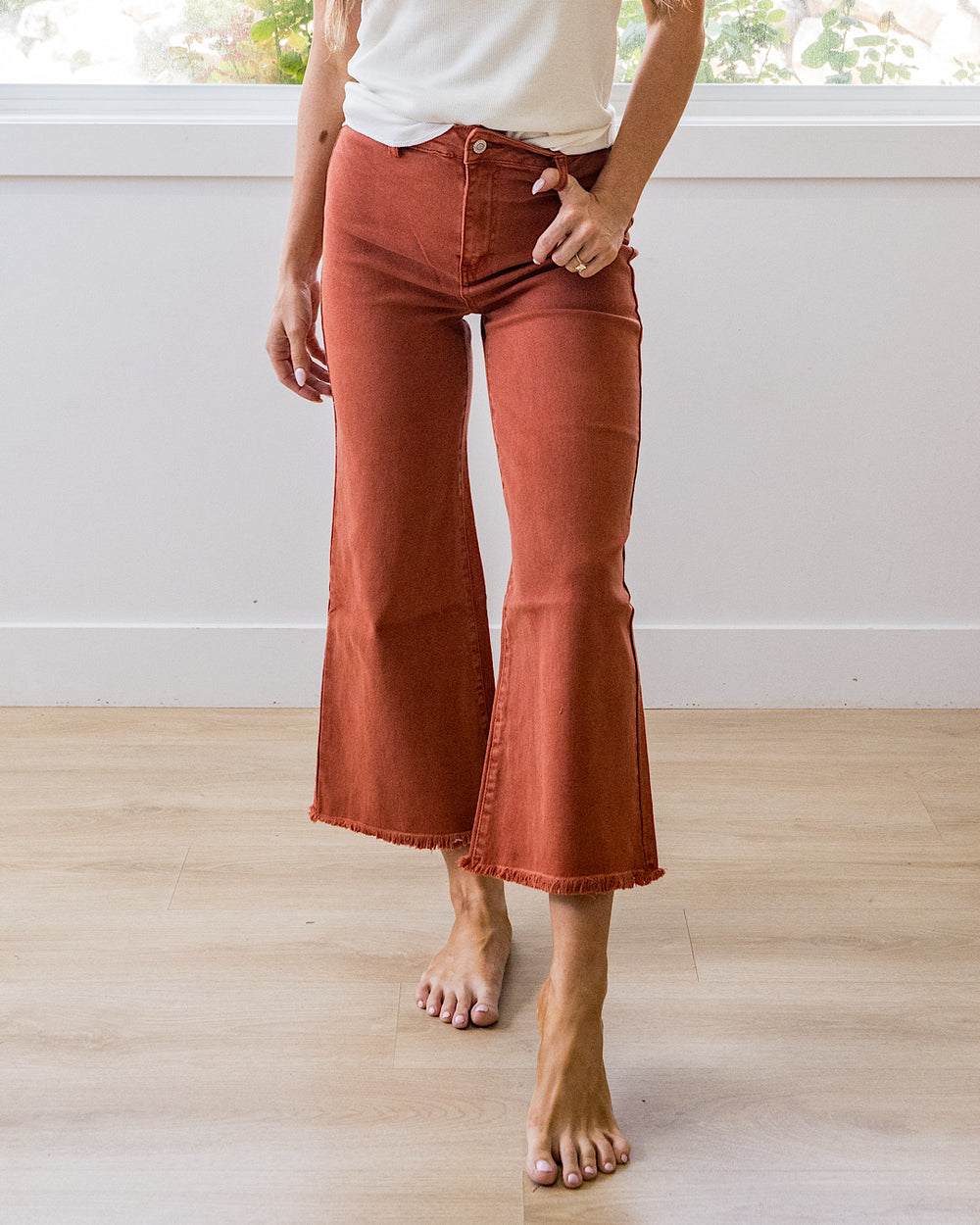 Mae Wide Leg Cropped Jeans - Rust Zenana