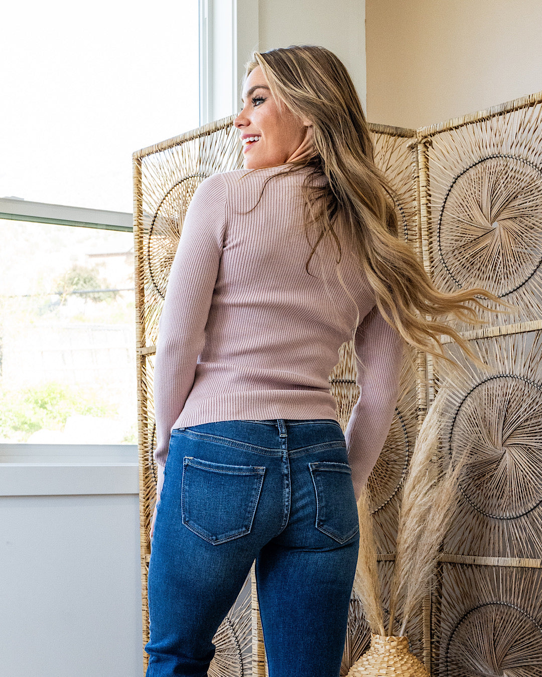 MacKenzie Ribbed Crewneck Sweater - Pale Mauve FINAL SALE Be Cool