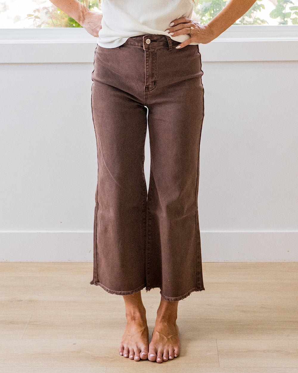 Mae Wide Leg Cropped Jeans - Brown Zenana