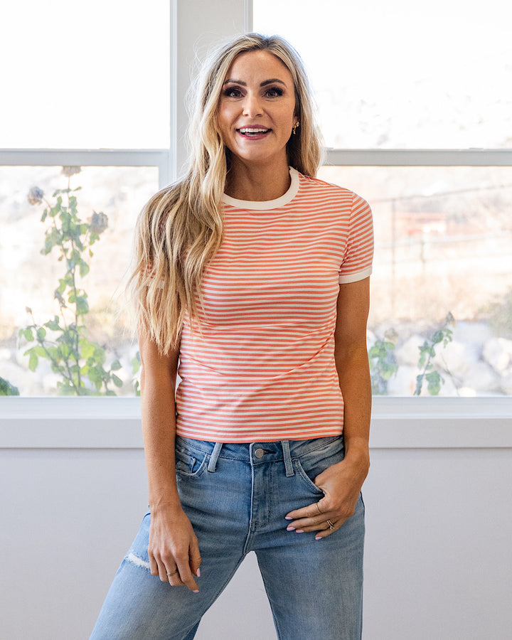 Sammy Striped Short Sleeve Top - Coral Zenana