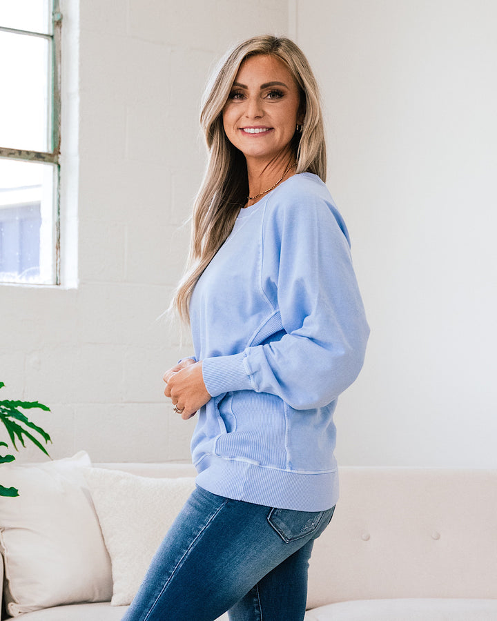 Girlfriend Crewneck Sweatshirt - Sky Blue Zenana