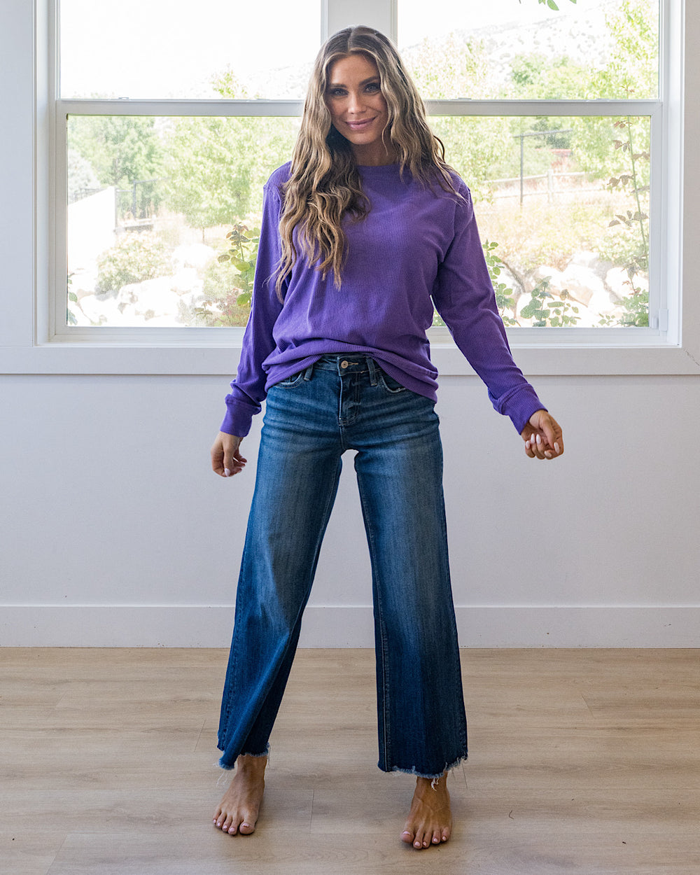 NEW! Mia Ribbed Crewneck Top - Purple Michelle Mae