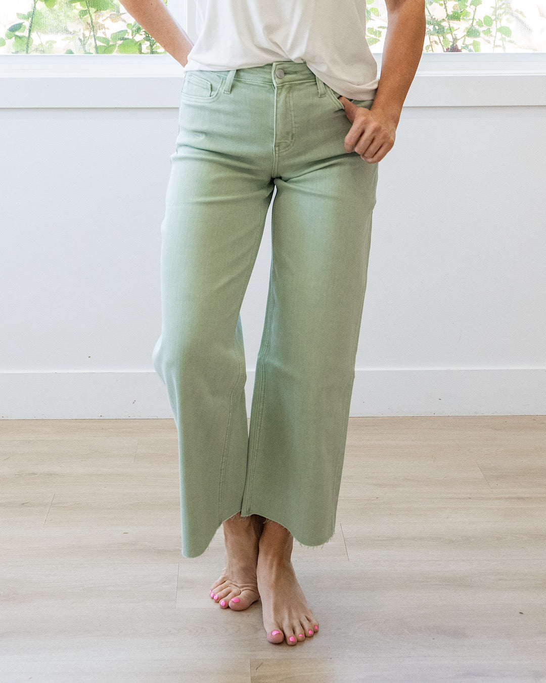 NEW! Vervet Skye Wide Leg Non Distressed Crop Jeans - Mint Vervet