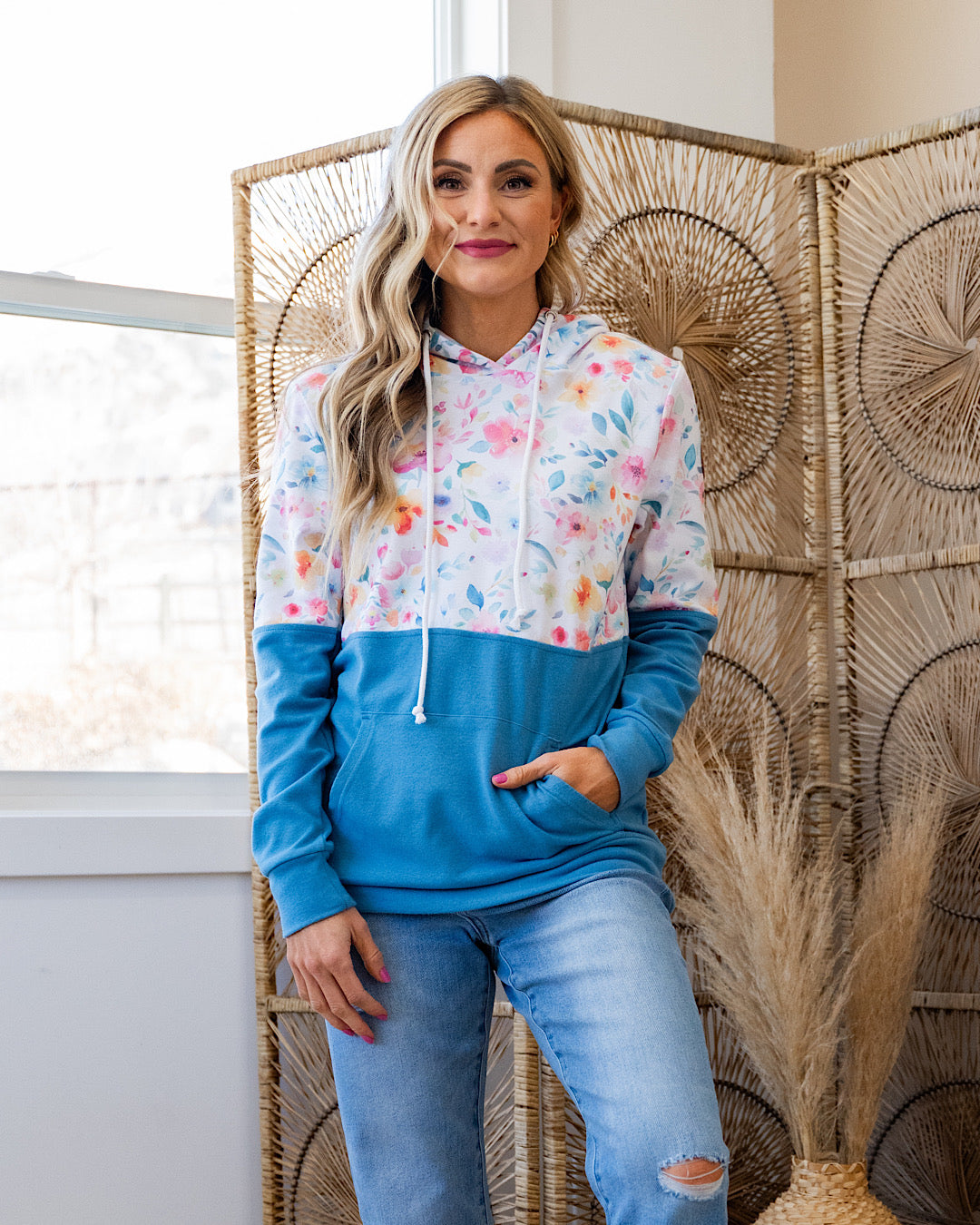 Hailey Pullover Color Block Hoodie - Color Options Available! Michelle Mae Watercolor Floral