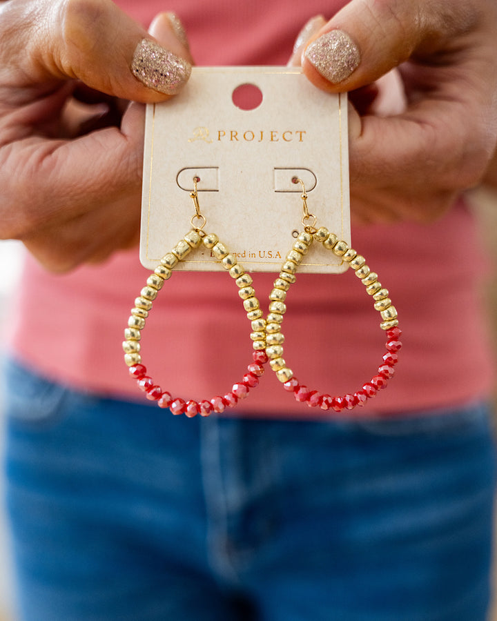 Gold and Pink Beaded Teardrop Earrings Trendy Wholesale