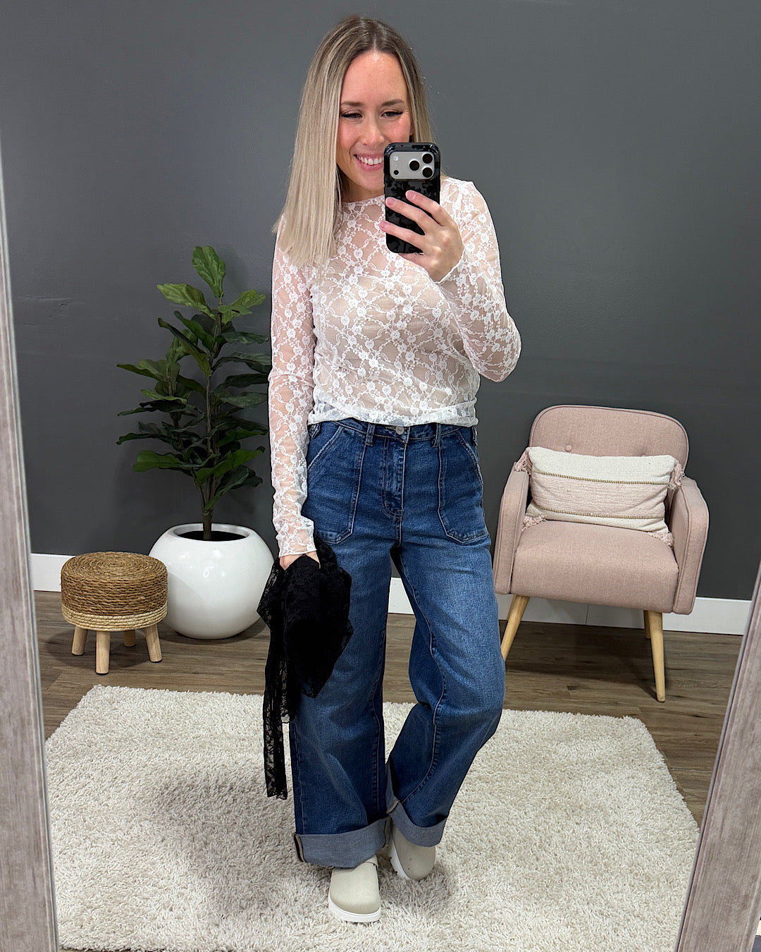 Cloud Nine Long Sleeve Floral Lace Top - Black Sew In Love