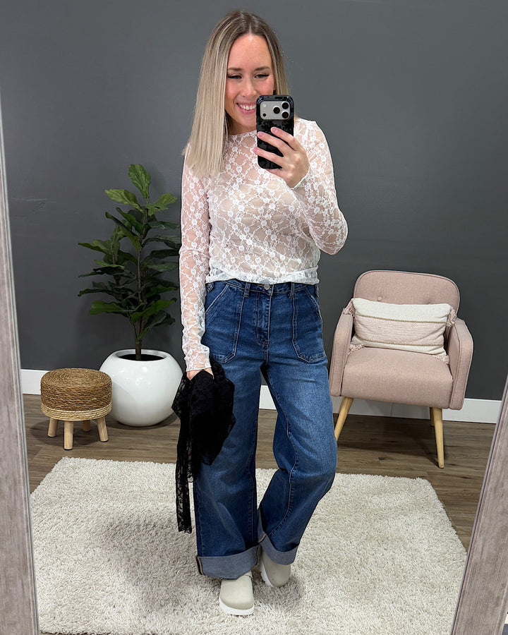 Cloud Nine Long Sleeve Floral Lace Top - Black Sew In Love