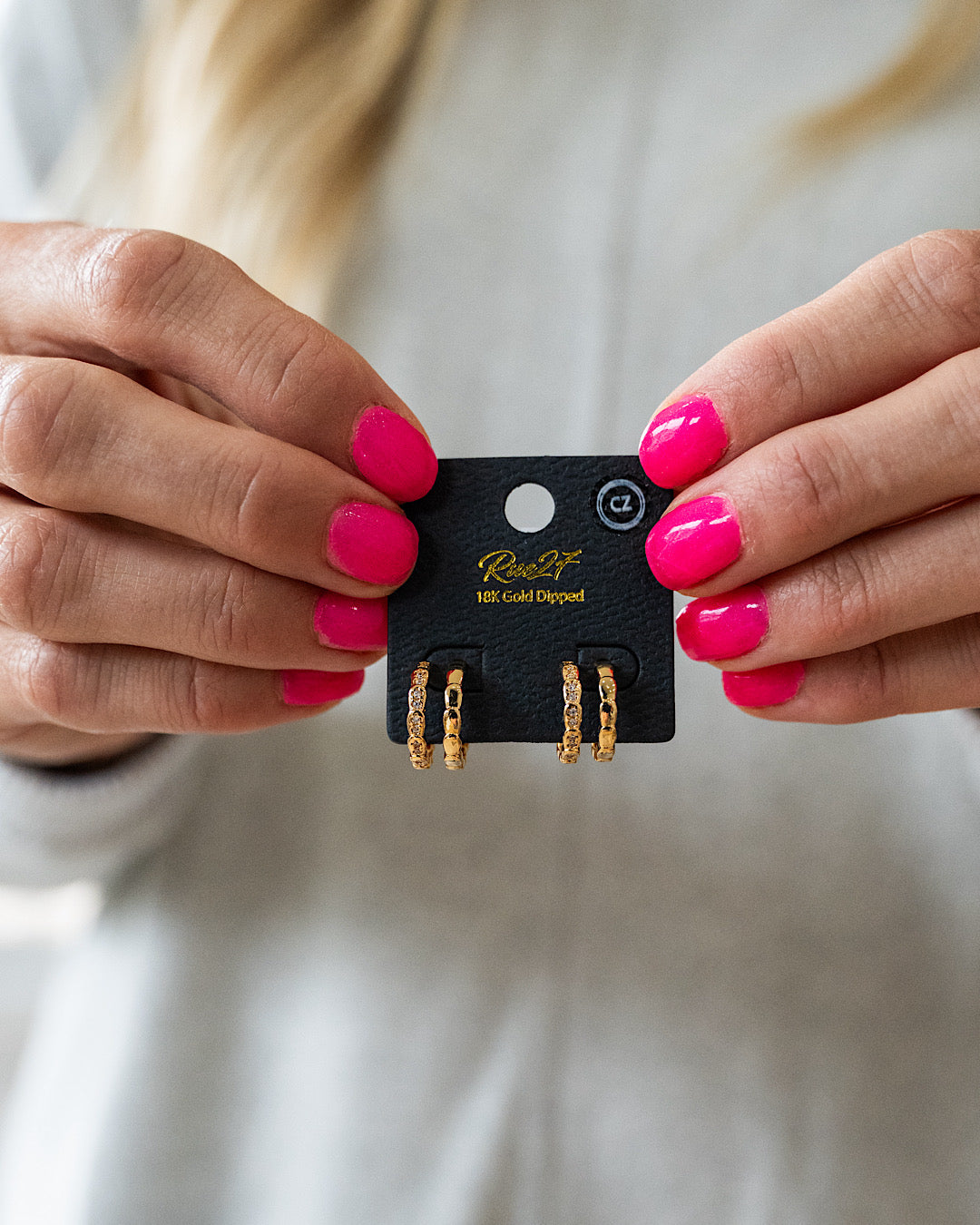 Gold Double Hoop Rhinestone Earrings Trendy Wholesale