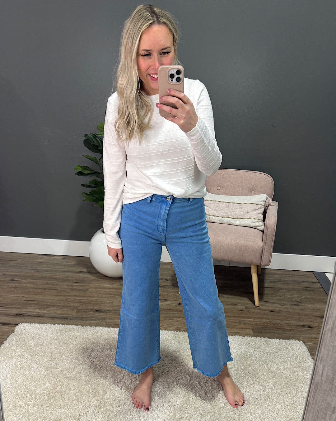 Mae Wide Leg Cropped Jeans - Ocean Blue Zenana