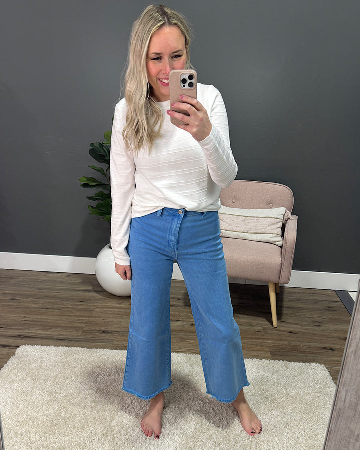 Mae Wide Leg Cropped Jeans - Ocean Blue Zenana