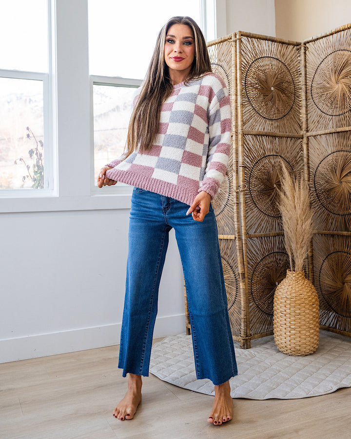 Kathryn Cozy Checkered Sweater - Gray & Pink FINAL SALE Michelle Mae