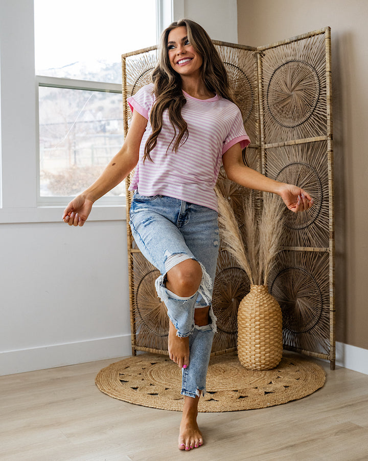 Carolina Striped Drop Shoulder Top - Pink FINAL SALE Lovely Melody