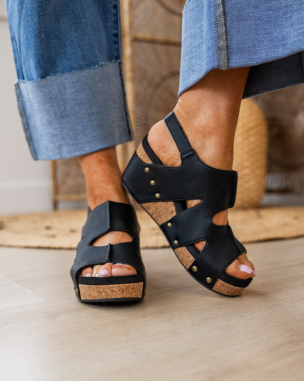Corkys Cut It Out Wedge Sandals - Black FINAL SALE Very G