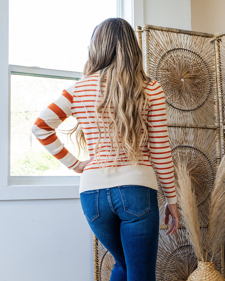 Kimberly Contrast Stripe Knit Top - Rust & Oatmeal FINAL SALE Bibi