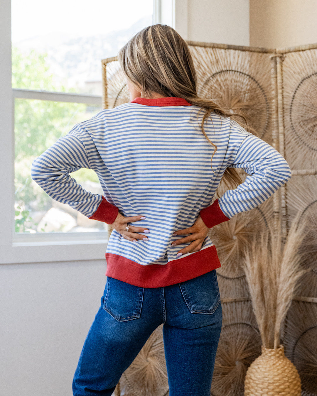 Kaylee Striped Top - Blue & Ivory Staccato