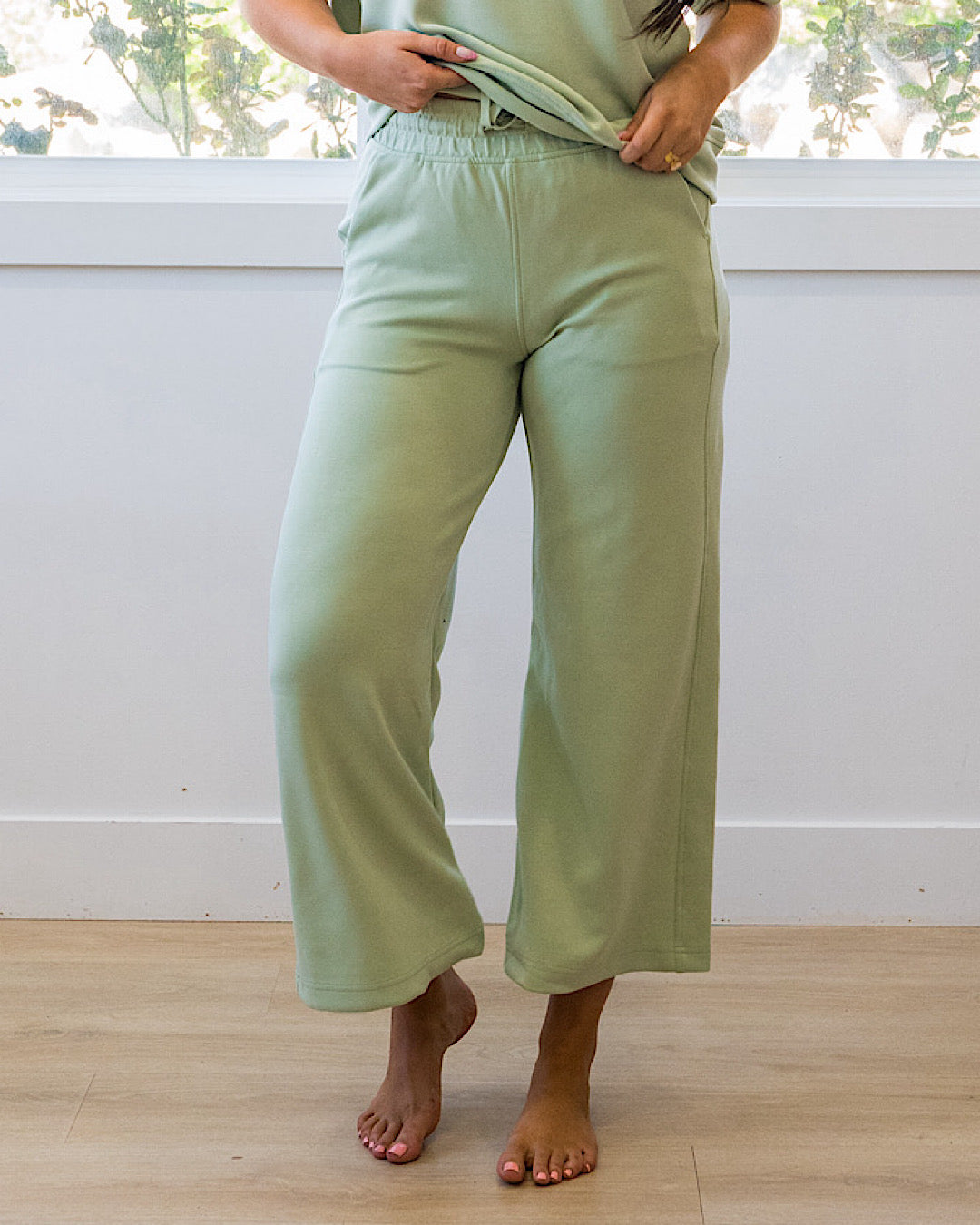 NEW! Kendall Scuba Fabric Wide Leg Pants - Pistachio Cream Rae Mode