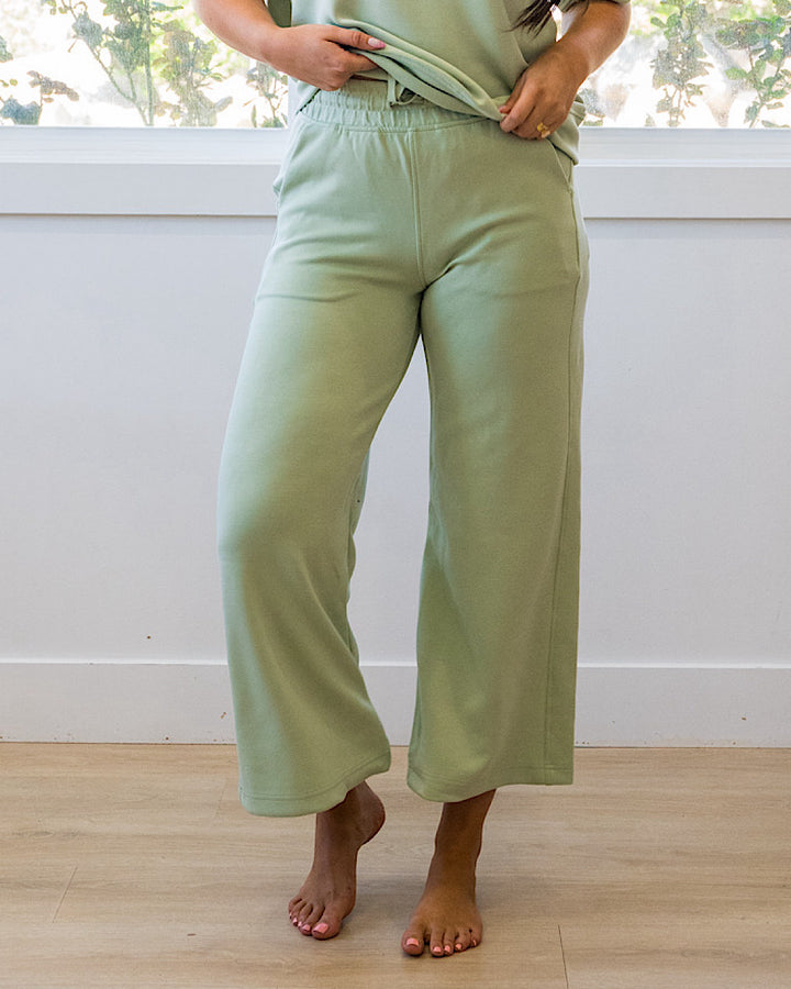 NEW! Kendall Scuba Fabric Wide Leg Pants - Pistachio Cream Rae Mode