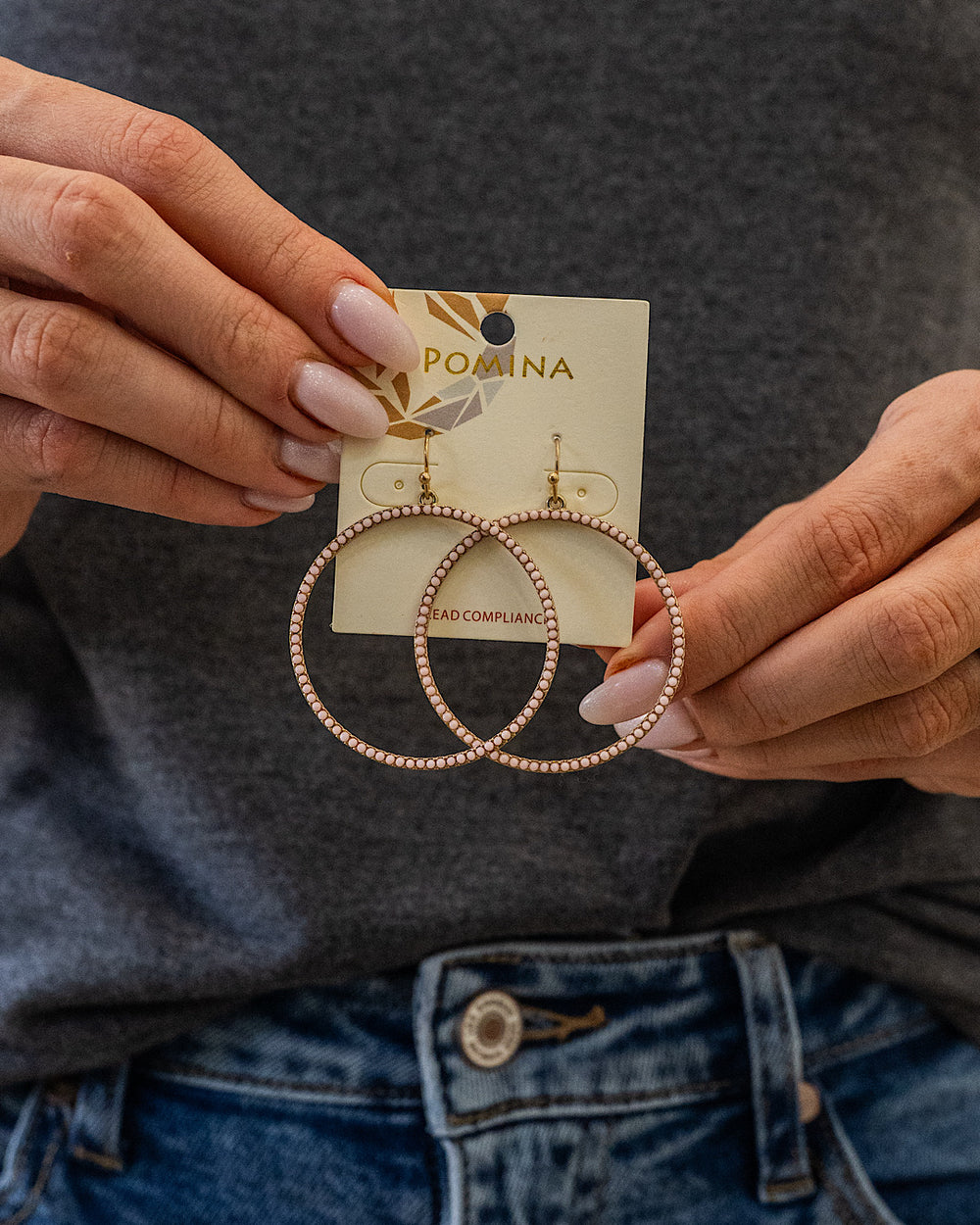 Pink Stone Embedded Circle Earrings Trendy Wholesale