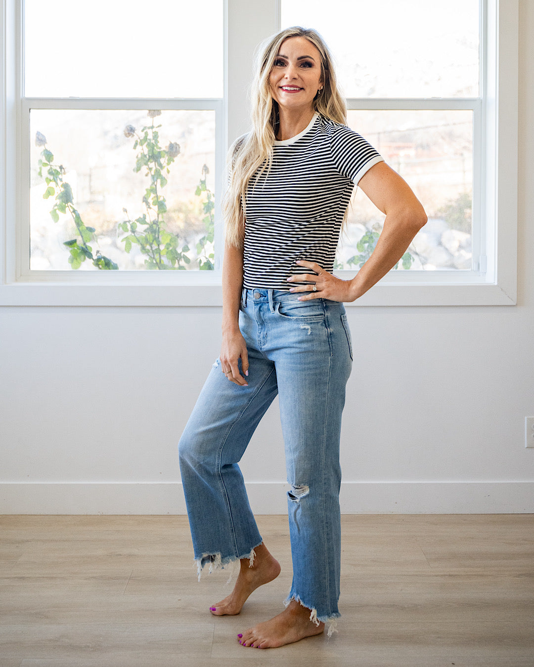 NEW! Sammy Striped Short Sleeve Sleeve Top - Black Zenana